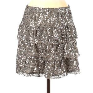 Express Mini Skirt Silver Sequin Tiered Ruffle Pull On Women's Small Party